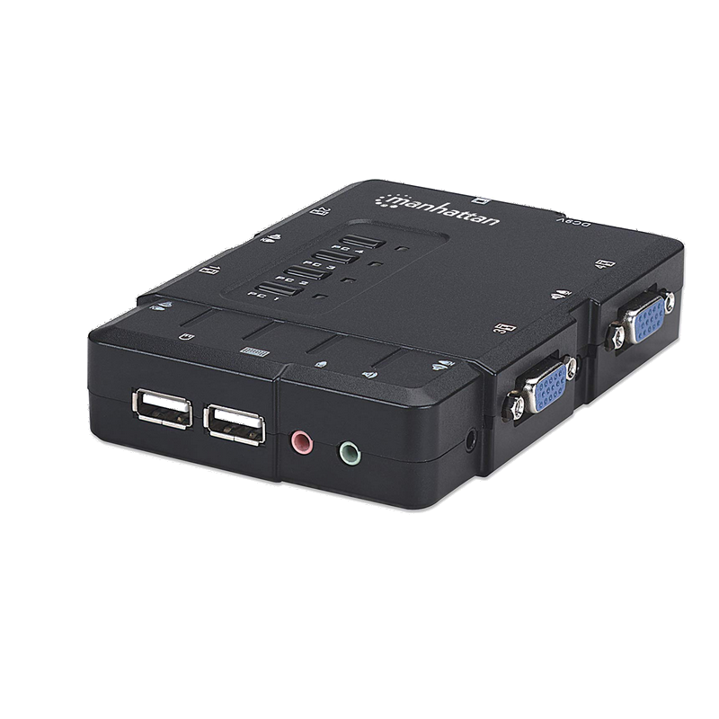 shoppi - Commutateur KVM compact à 4 ports USB, avec câbles et support audio MANHATTAN